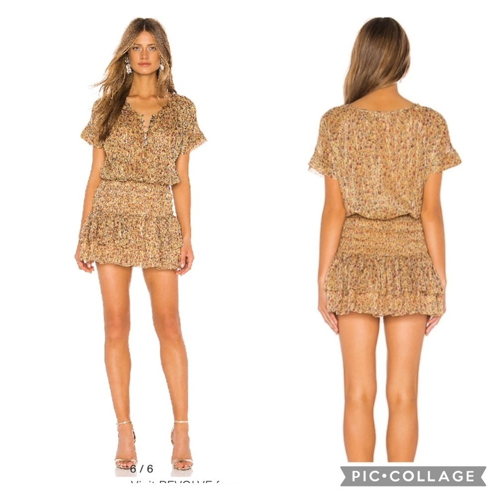 Mes Demoiselles Ambroisie Gold Lurex Floral Print Ruffled Hem Minidress Size 4